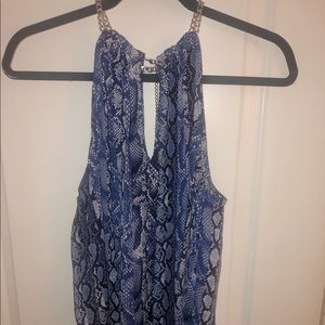 Snakeskin Chain Neck Halter Top with Keyhole